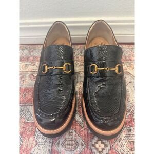 Sofft Black Patent Leather Loafers Horsebit Buckle Platform Women's Size 9M‎